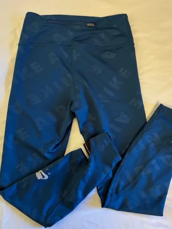 Nike Air Dri-FIT All-Over Logo ¾ Length Capri Dark Blue Leggings Small - Picture 3 of 8